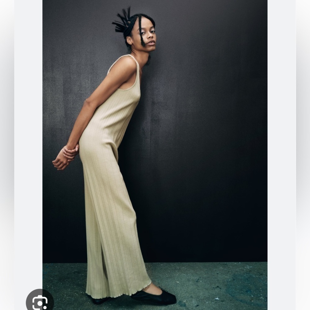 Zara knit Sleeveless Light Green Stretchy boho Jumpsuit